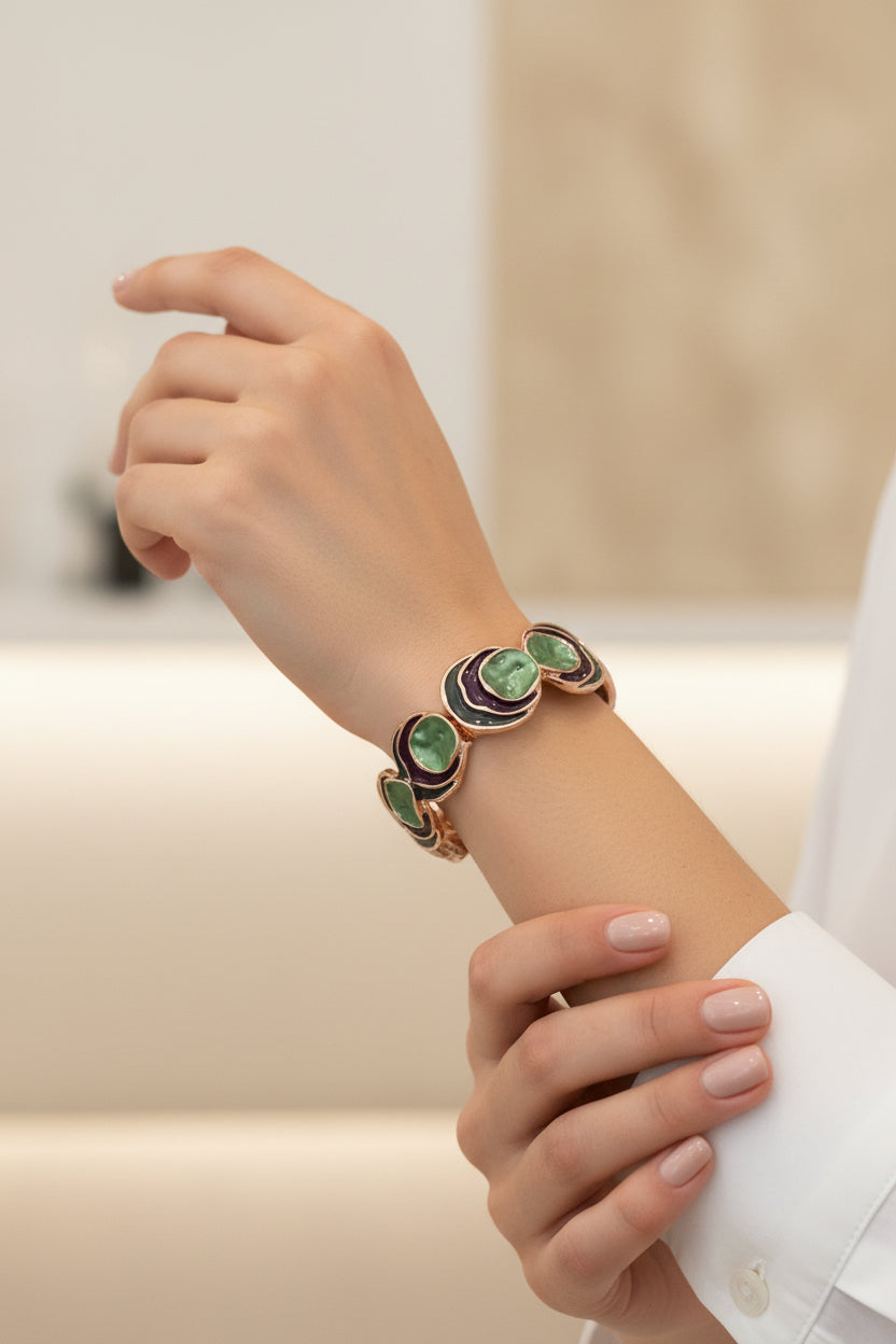 BRACCIALE ELASTICO TONDO IRREGOLARE SMALTATA A TRE-METALLO LEGHE DI ZINGO