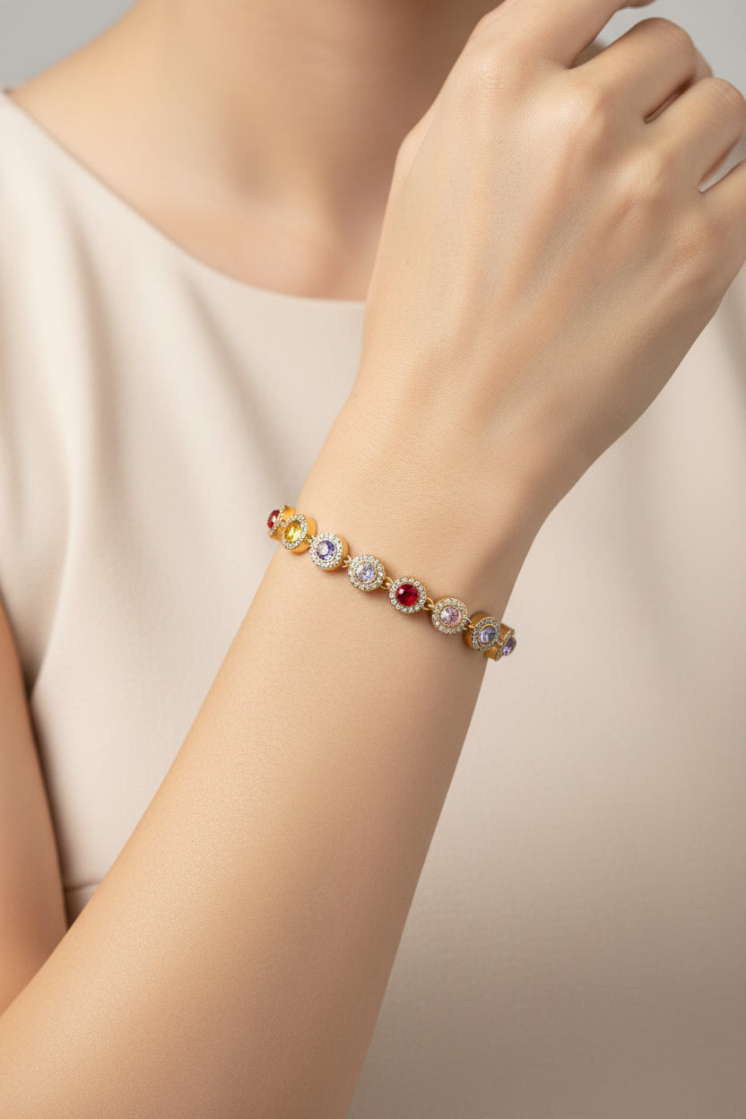 BRACCIALE CON ZIRCONI COLORATI -ACCIAIO 316L DORATO