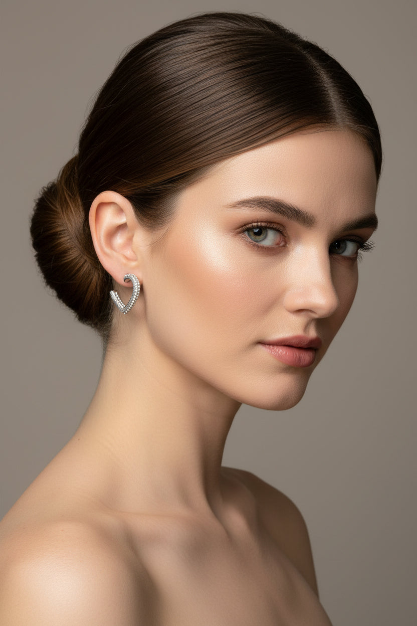 ORECCHINI CERCHIO CUORE-ACCIAIO+STRASS