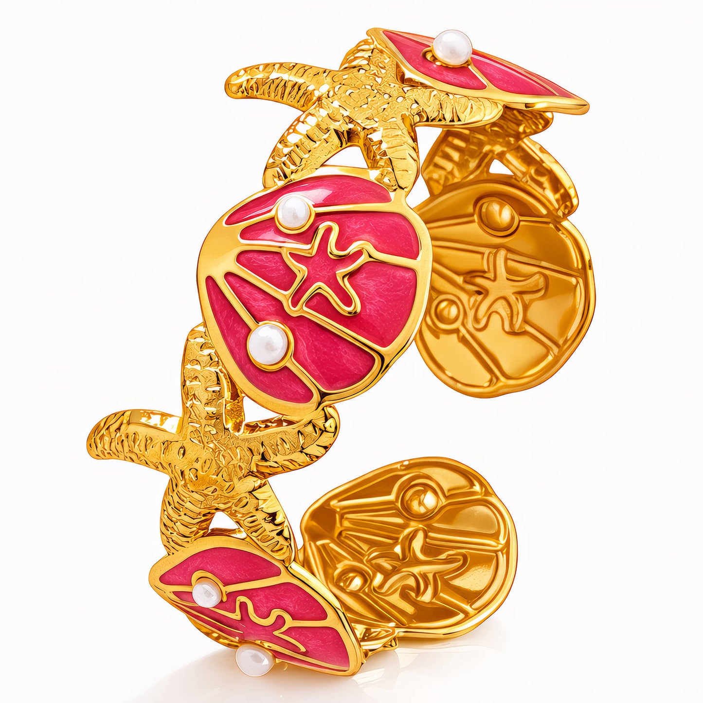 Starfish and Seashells Bracelet, 18K Gold Plated Steel
