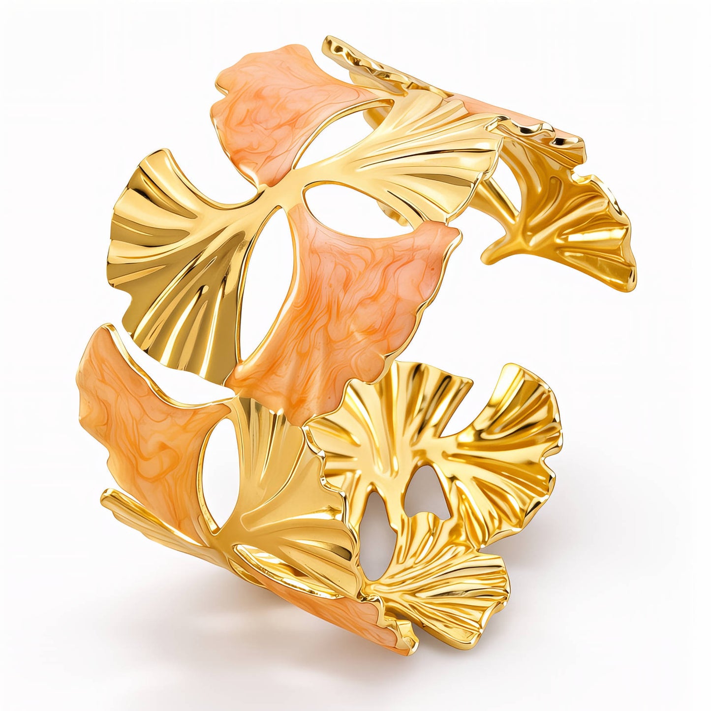 Ginkgo Leaves Bracelet, 18K Gold Plated Steel