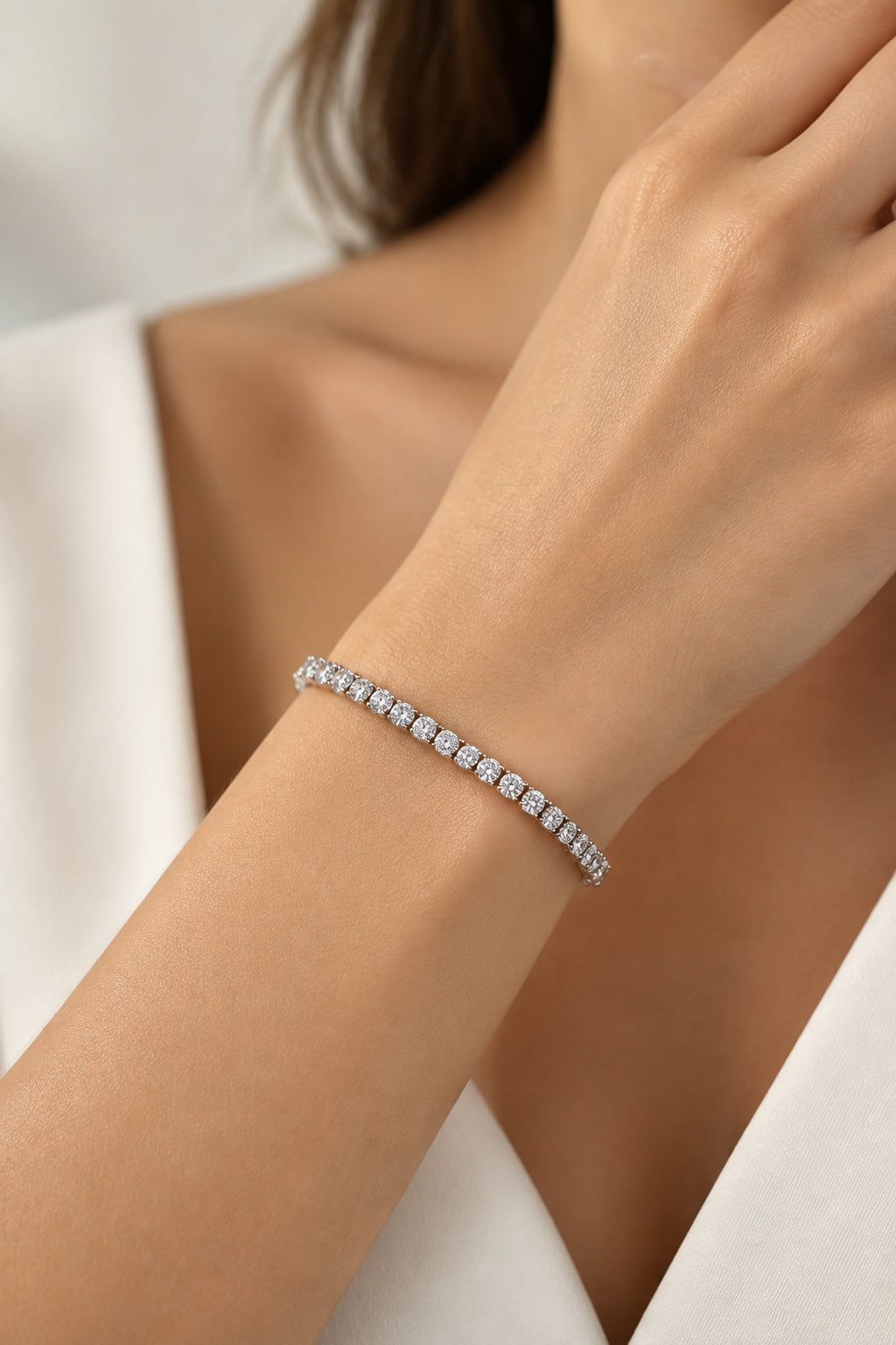 BRACCIALE TENNIS COLORATO ARGENTATO- ACCIAIO INOX 316L+STRASS
