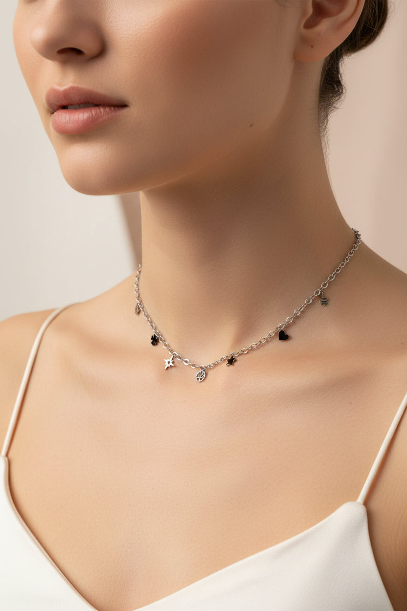 COLLANA GIROCOLLO QUADRIFOGLIO-ACCIAIO INOX