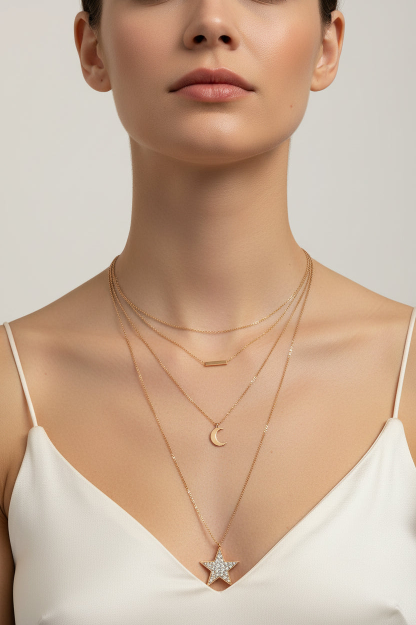 Collana lunga oro rosa stella-Acciaio 316L+ strass