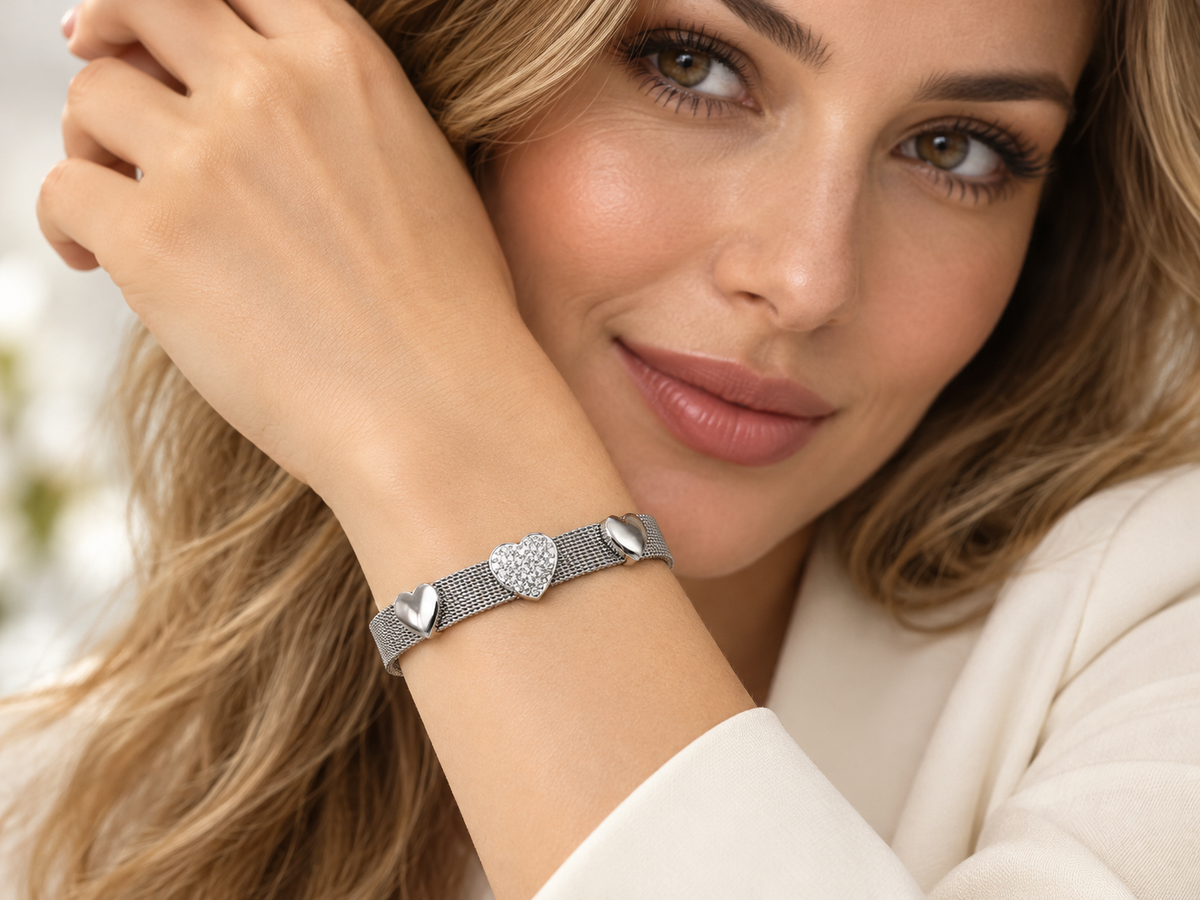 BRACCIALEA CINTURINO CON CUORE -ACCIAIO 316L+STRASS