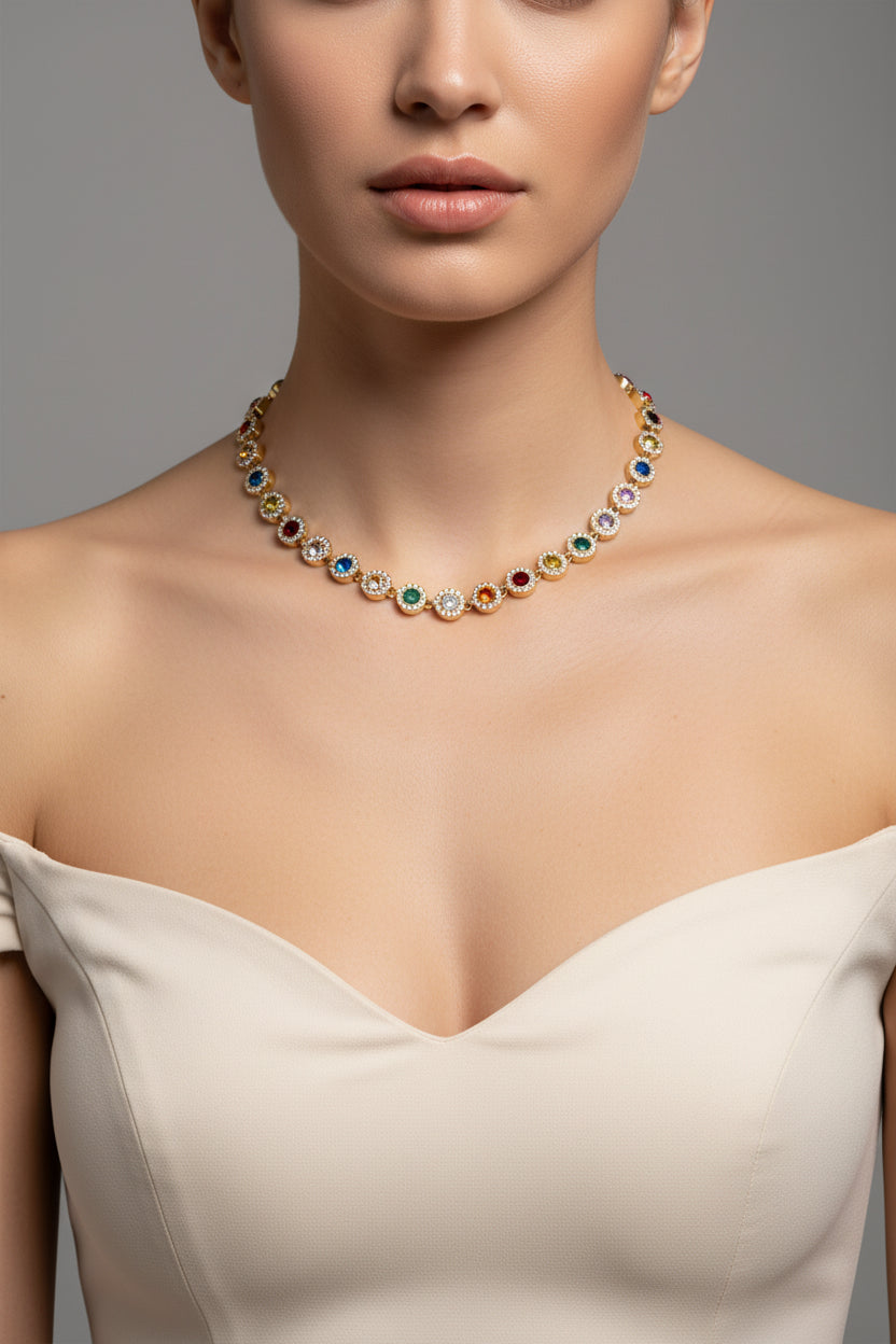 COLLANA CON ZIRCONI ROTONDI COLORATI