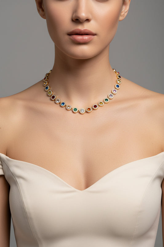 COLLANA CON ZIRCONI ROTONDI COLORATI