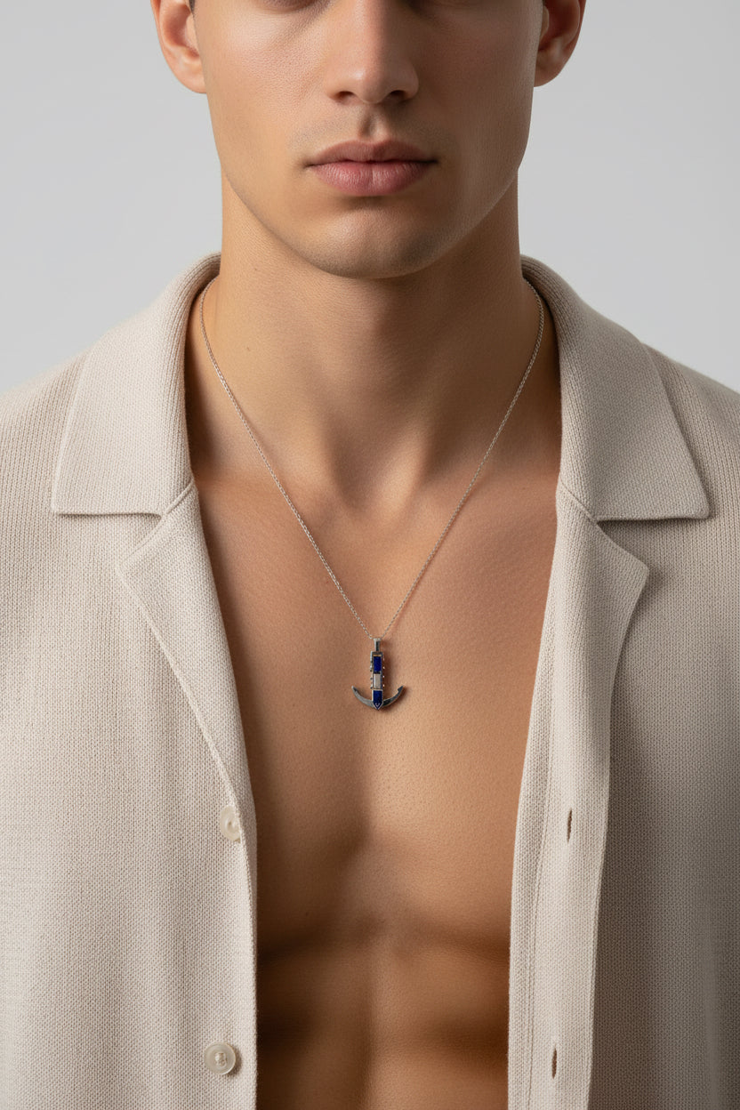 COLLANA UOMO CON CIONDOLO ANCORA-ACCIAIO INOX 316L WATERPROOF
