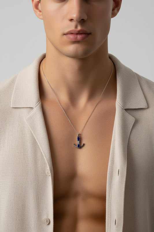 COLLANA UOMO CON CIONDOLO ANCORA-ACCIAIO INOX 316L WATERPROOF