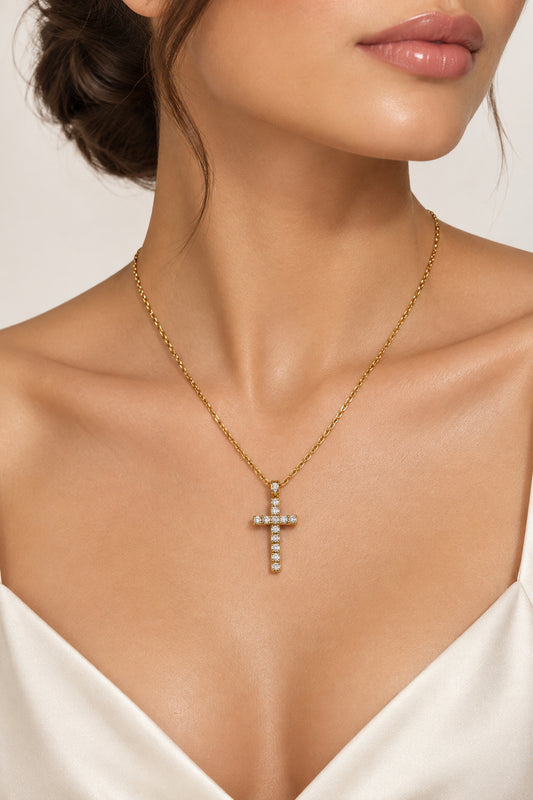 COLLANA CROCE -ACCIAIO+STRASS