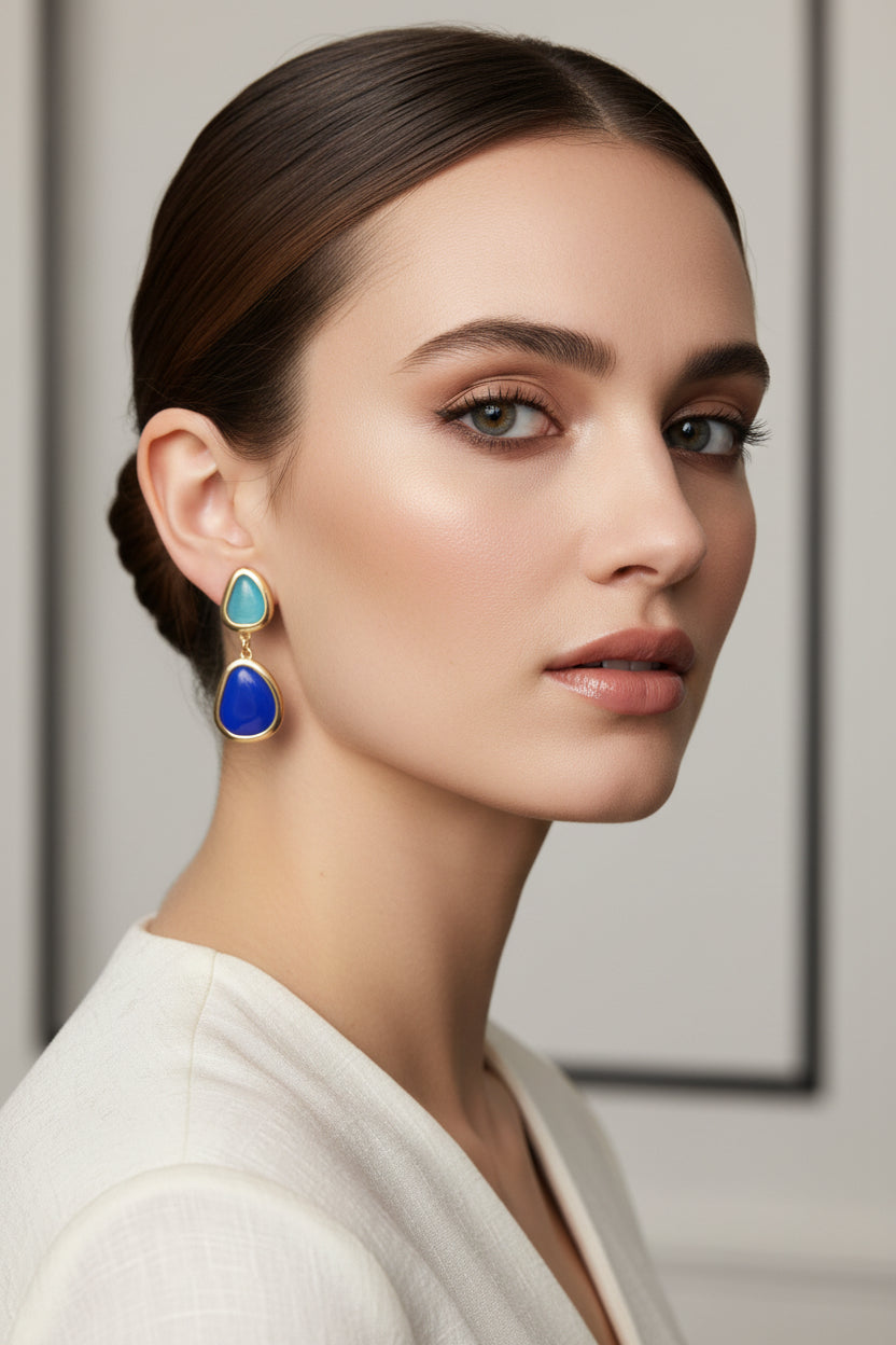 ORECCHINI PENDENTI CON CRISTALLI COLORATI -ACCIAIO 316L