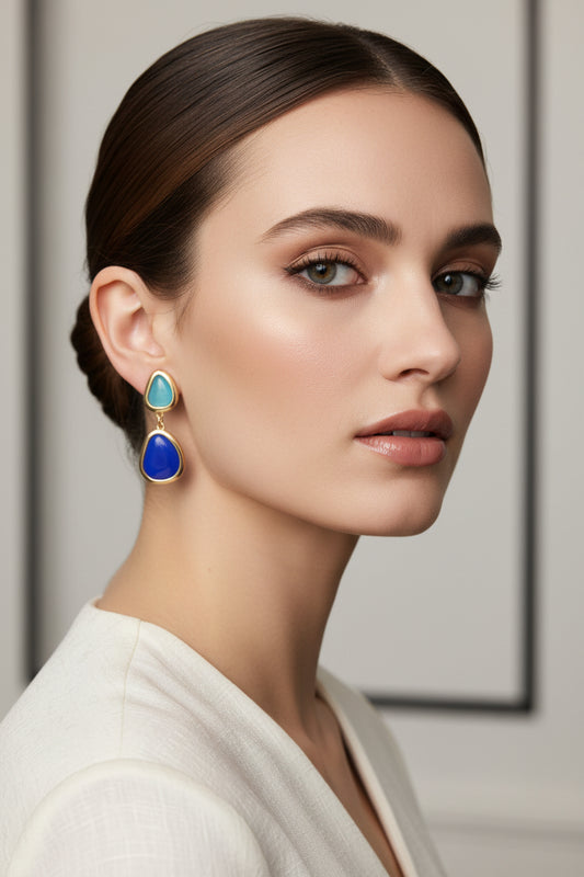 ORECCHINI PENDENTI CON CRISTALLI COLORATI -ACCIAIO 316L