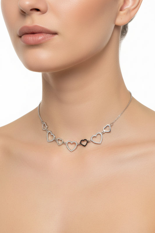 COLLANA CON CUORI IN STRASS-ACCIAIO INOX 316L+ZIRCONI