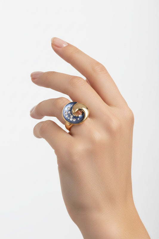ANELLO ELASTICO LUNA SMALTATA CON STRASS E PERLE -METALLO R LRGA DI ZINCO