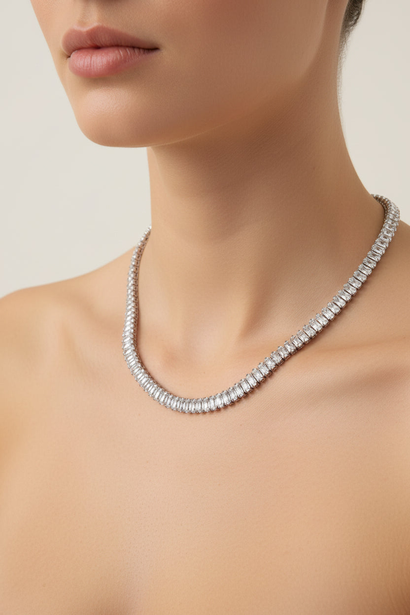 COLLANA CON ZIRCONI  -ACCIAIO 316L