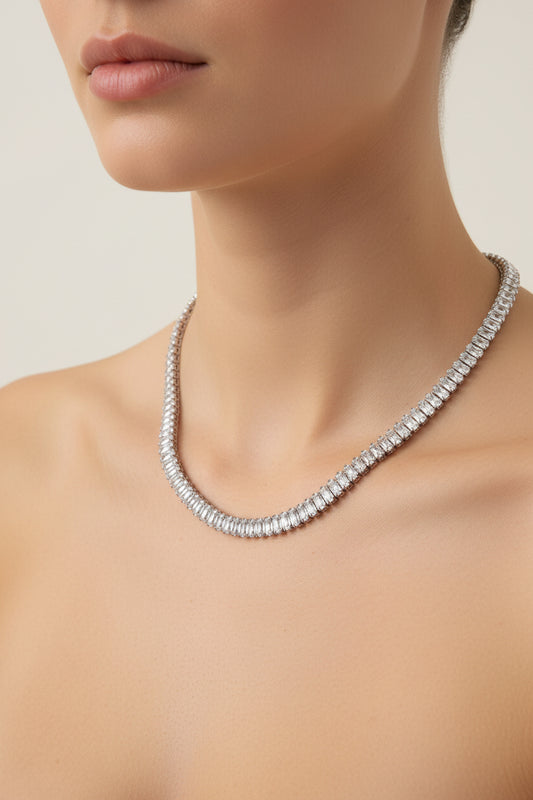 COLLANA CON ZIRCONI  -ACCIAIO 316L
