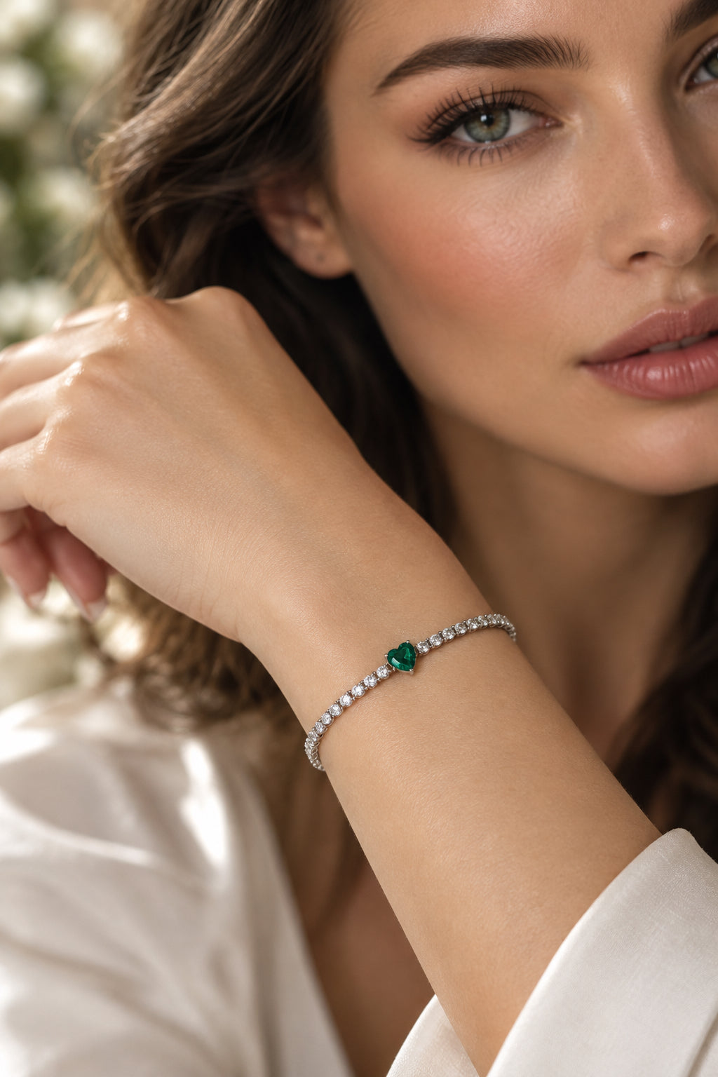 BRACCIALE  TENNIS CON CUORE -ACCIAIO 316L+STRASS