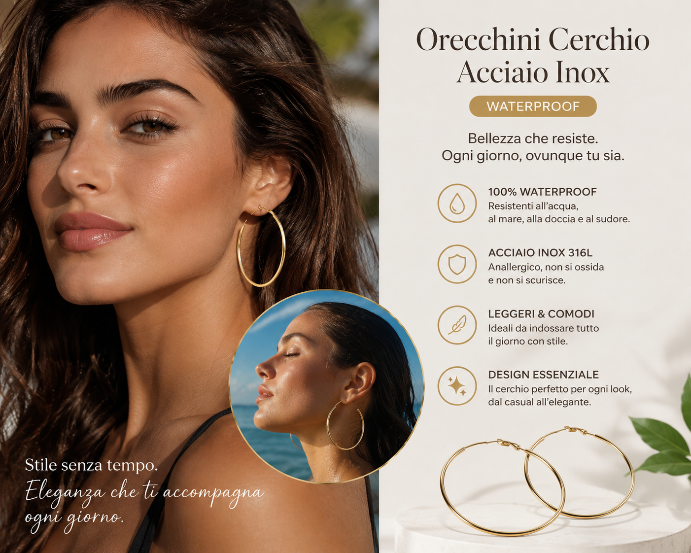 Orecchini cerchio -Acciaio inox dorato