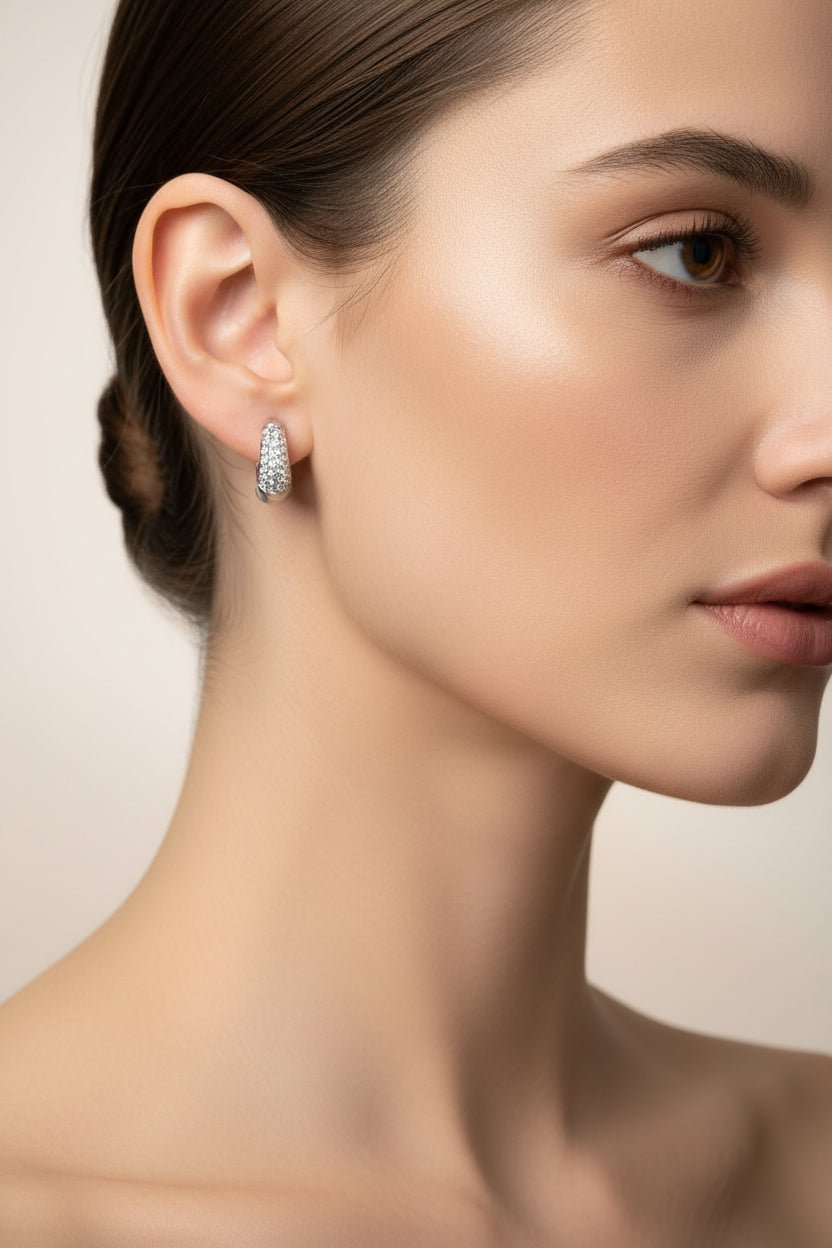 ORECCHINI A CERCHIO CON ZIRCONE 12MM ACCIAIO 316L