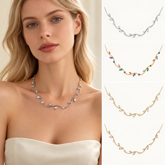 Collana girocollo fiori -acciaio e cubic zirconi a