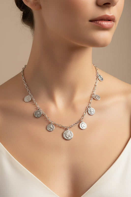 COLLANA A CATENA CON CHARMS MONETE-ACCIAIO INOX 316L