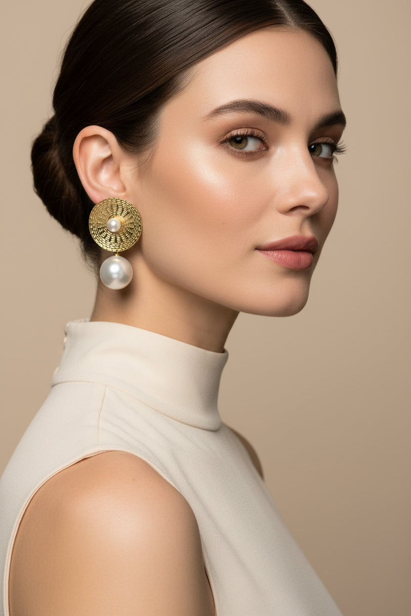 ORECCHINI CIRCOLARI TRAMA-ACCIAIO 316L+PERLA