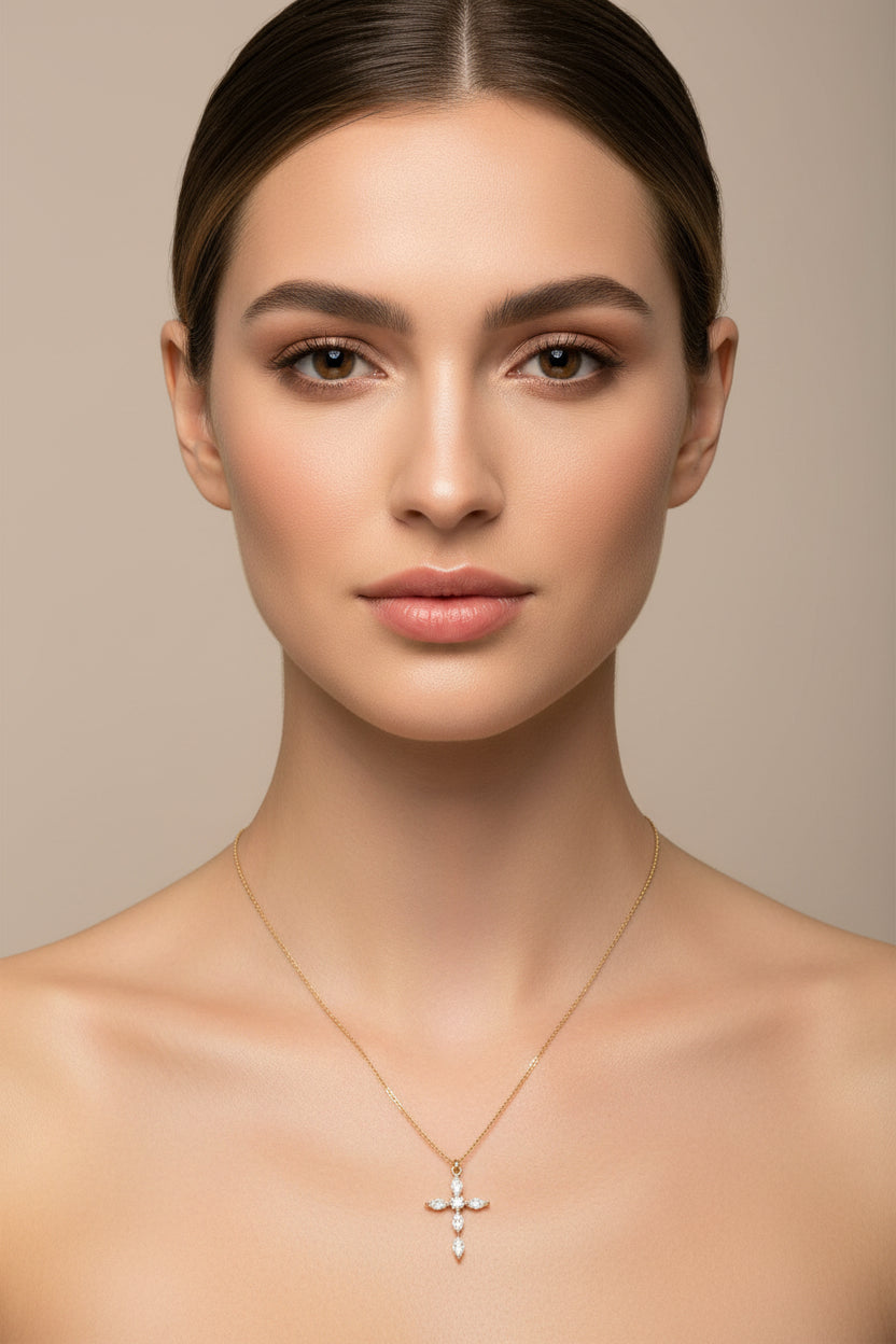 COLLANA -CROCE -ACCIAIO+STRASS