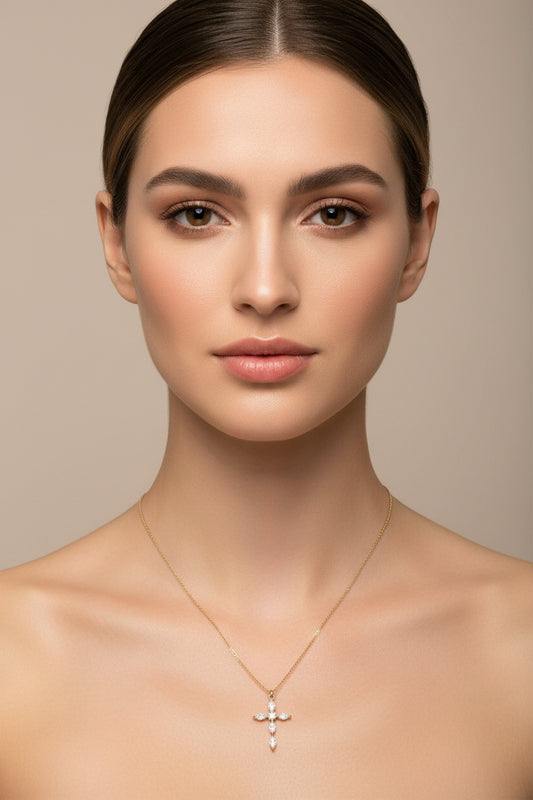 COLLANA -CROCE -ACCIAIO+STRASS