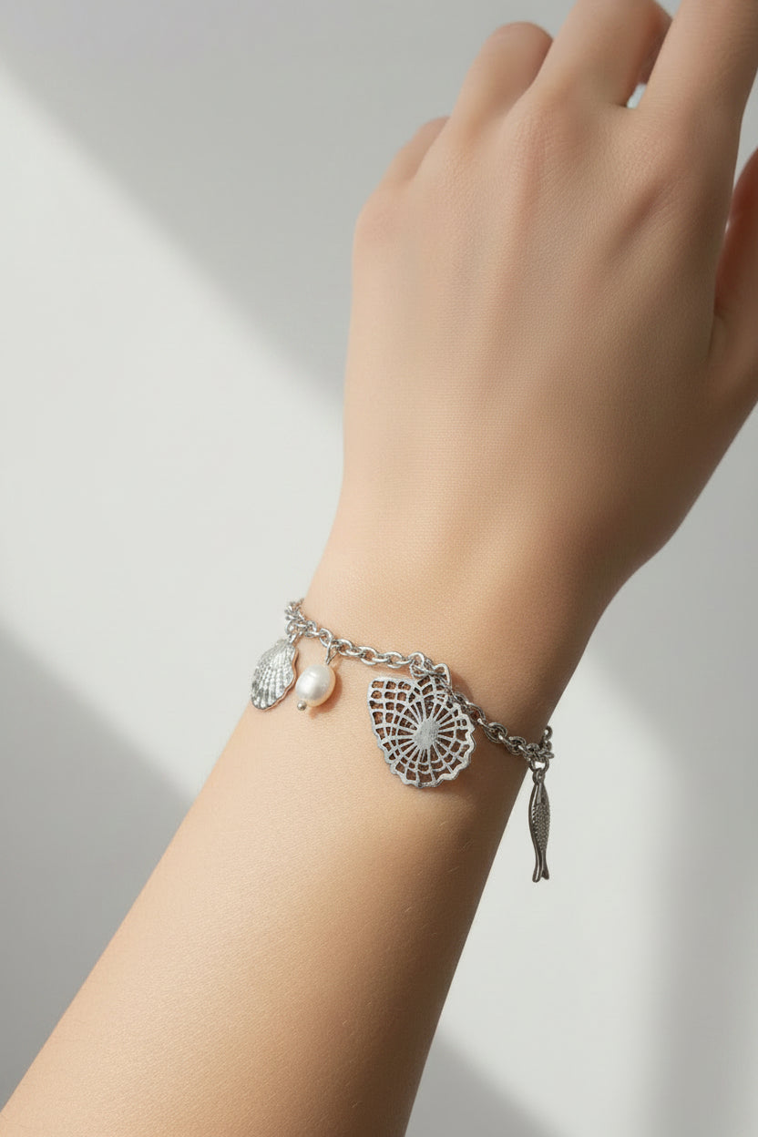 BRACCIALE  MARE -ACCIAIO INOX+PERLA