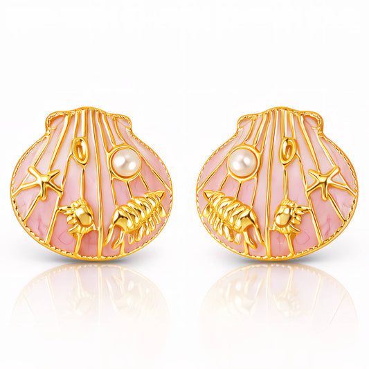 Starfishs And Crabs And Lobsters Earrings, 18K Gold Plated Steel