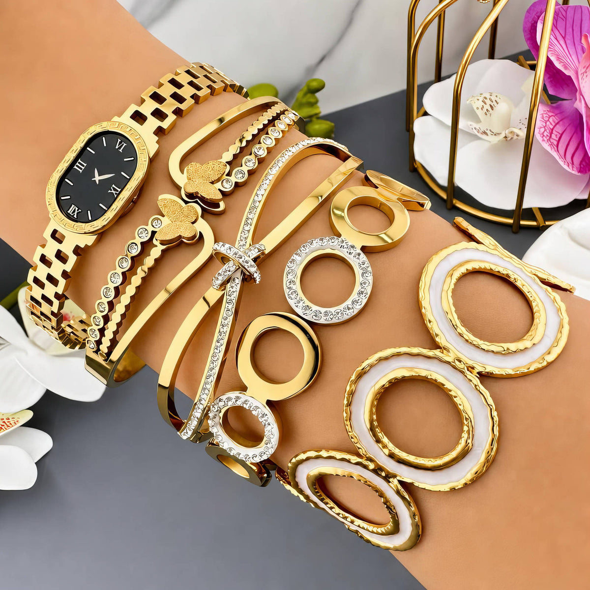 Butterflies PVD Gold-Plated Steel Bracelet - Intensity