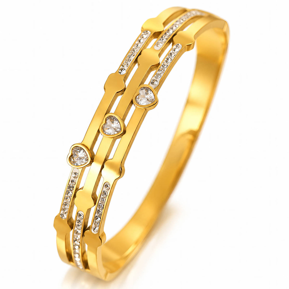 Hearts PVD Gold-Plated Steel Bracelet - Intensity