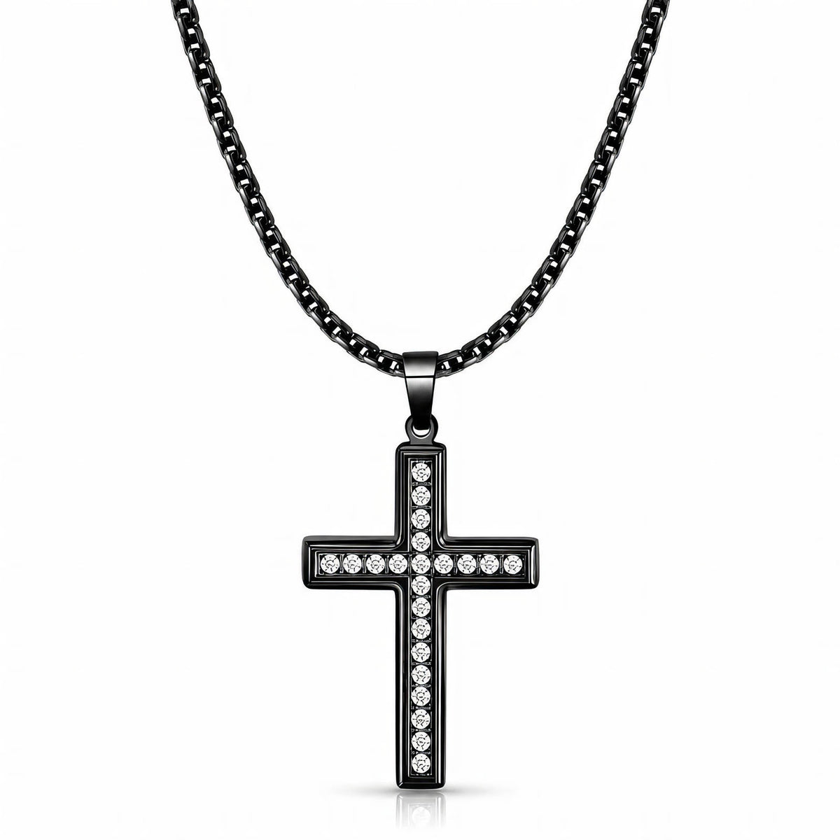 Men's Cross Black PVD Steel Necklace - Prime Code