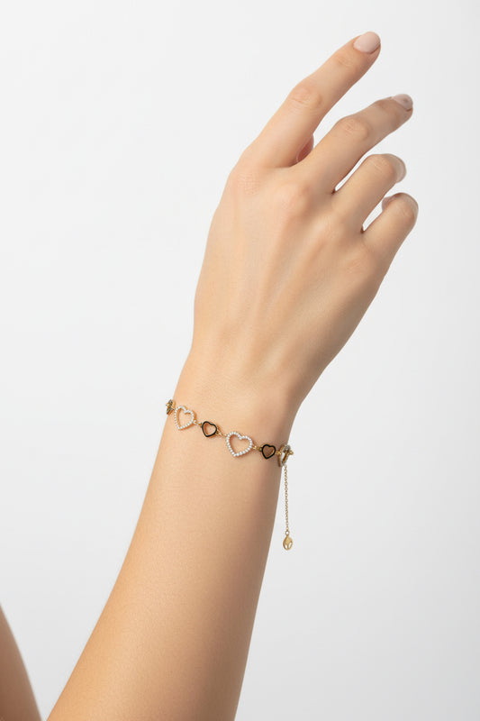 BRACCIALE CUORI-ACCIAIO  316L DORATO + ZIRCONI