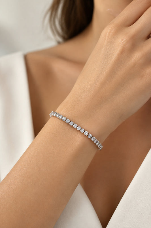 BRACCIALE TENNIS COLORATO  ARGENTATO- ACCIAIO INOX 316L+STRASS