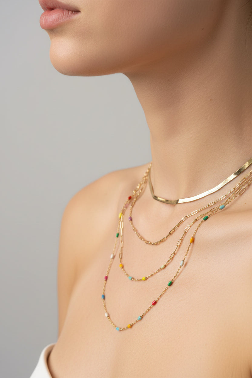 COLLANA MULTIFILI -ACCIAIO INOX DORATO WATERPROOF
