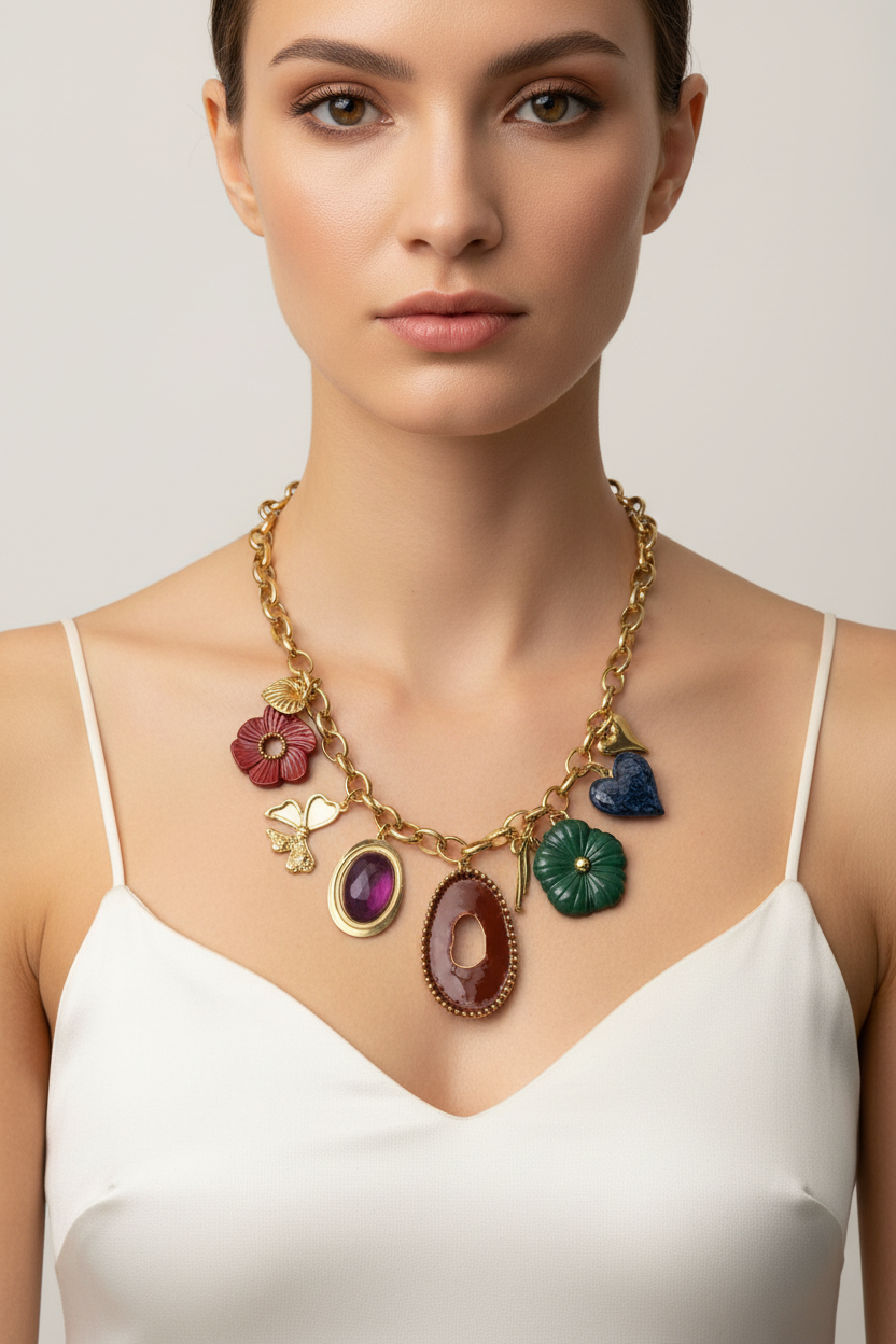 COLLANA. CATENA CON CHARMS -ACCIAIO 316L+PLA