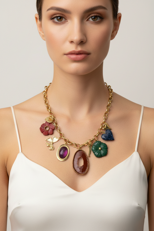 COLLANA. CATENA CON CHARMS -ACCIAIO 316L+PLA