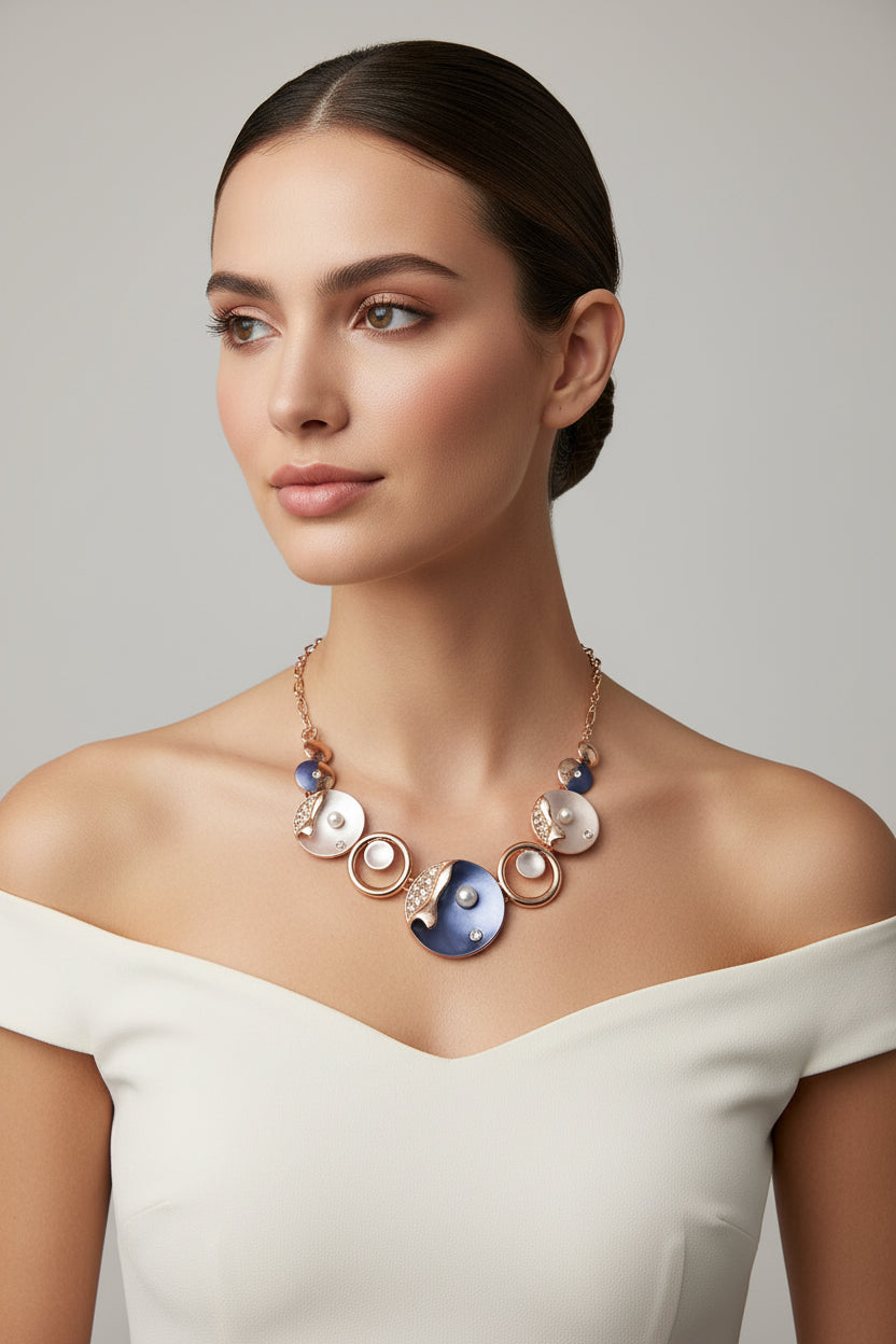 COLLANA CERCHI SMALTATI CON PERLE E STRASS-METALLO-RAME LEGHE DI ZINCO