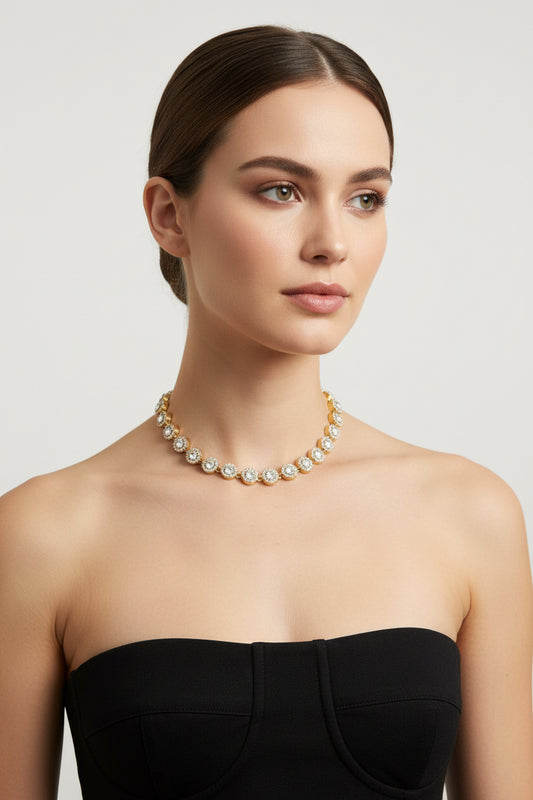 COLLANA  CON ZIRCONI -ACCIAIO 316L DORATO WATERPROOF
