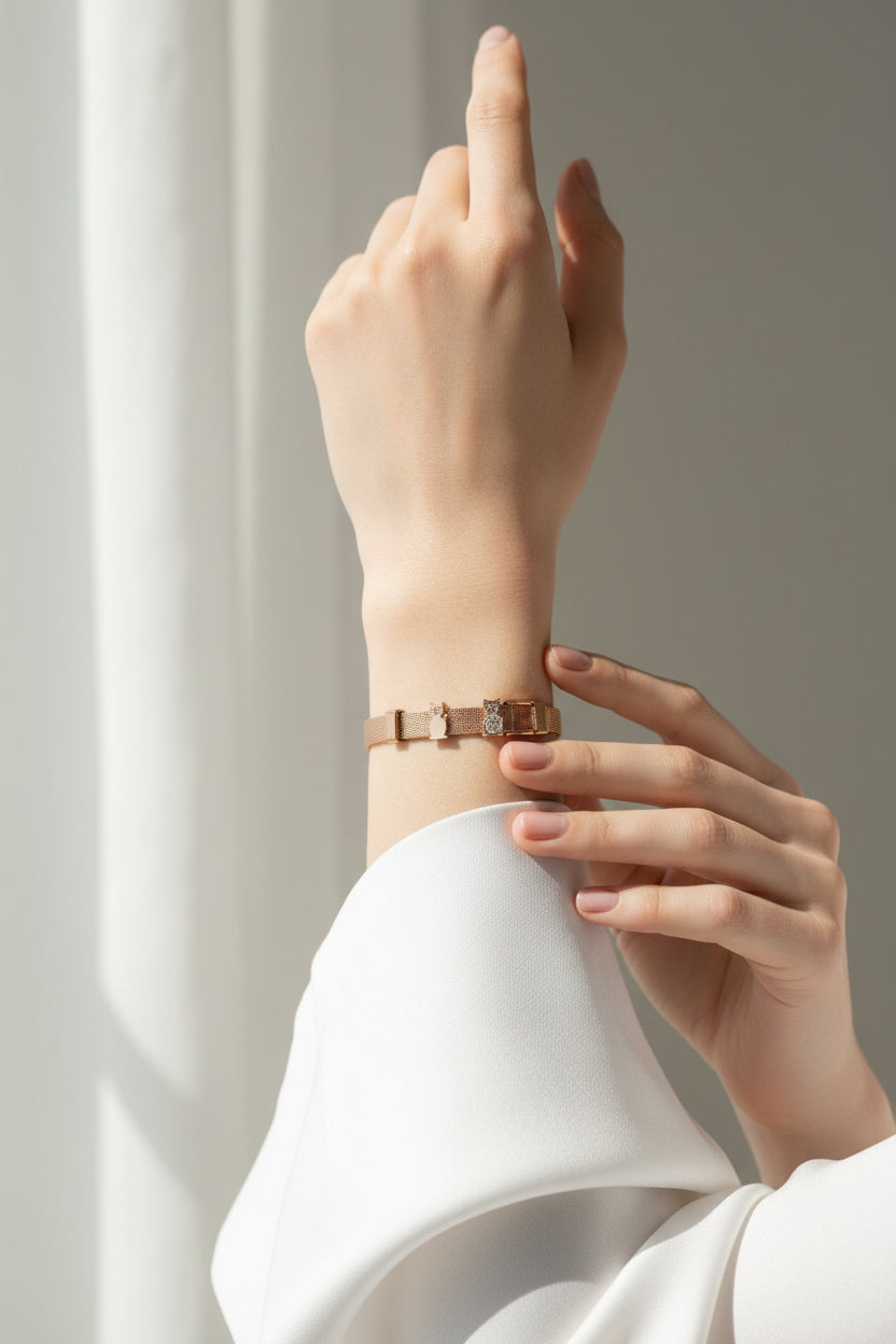 BRACCIALE CINTURA GATTO -ACCIAIO+STRASS