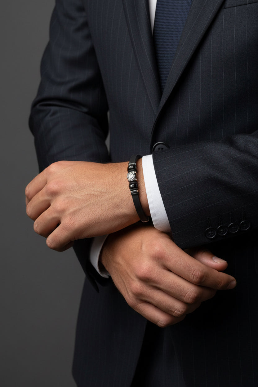BRACCIALE UOMO - NERO-ACCIAIO 316L+ SILICONE