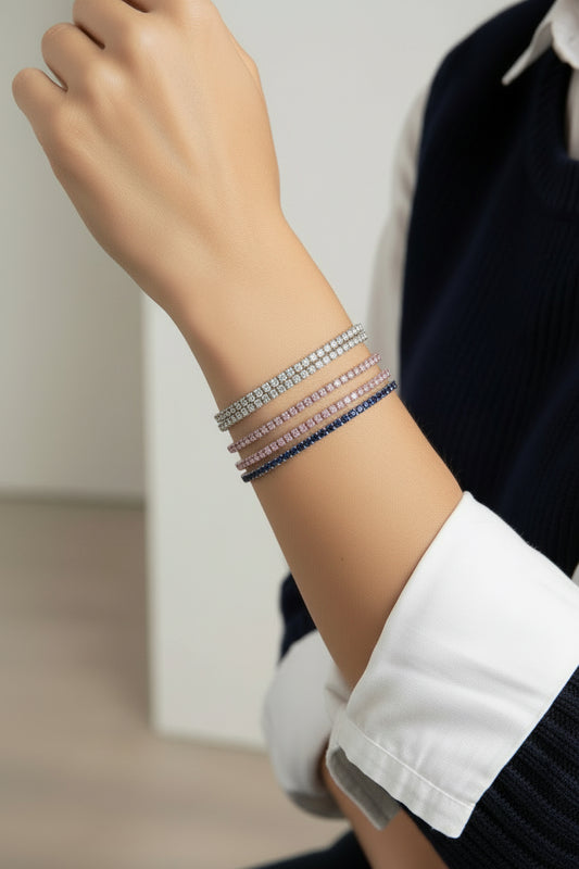 BRACCIALE  TENNIS COLORATO -ACCIAIO 316L+ZIRCONI
