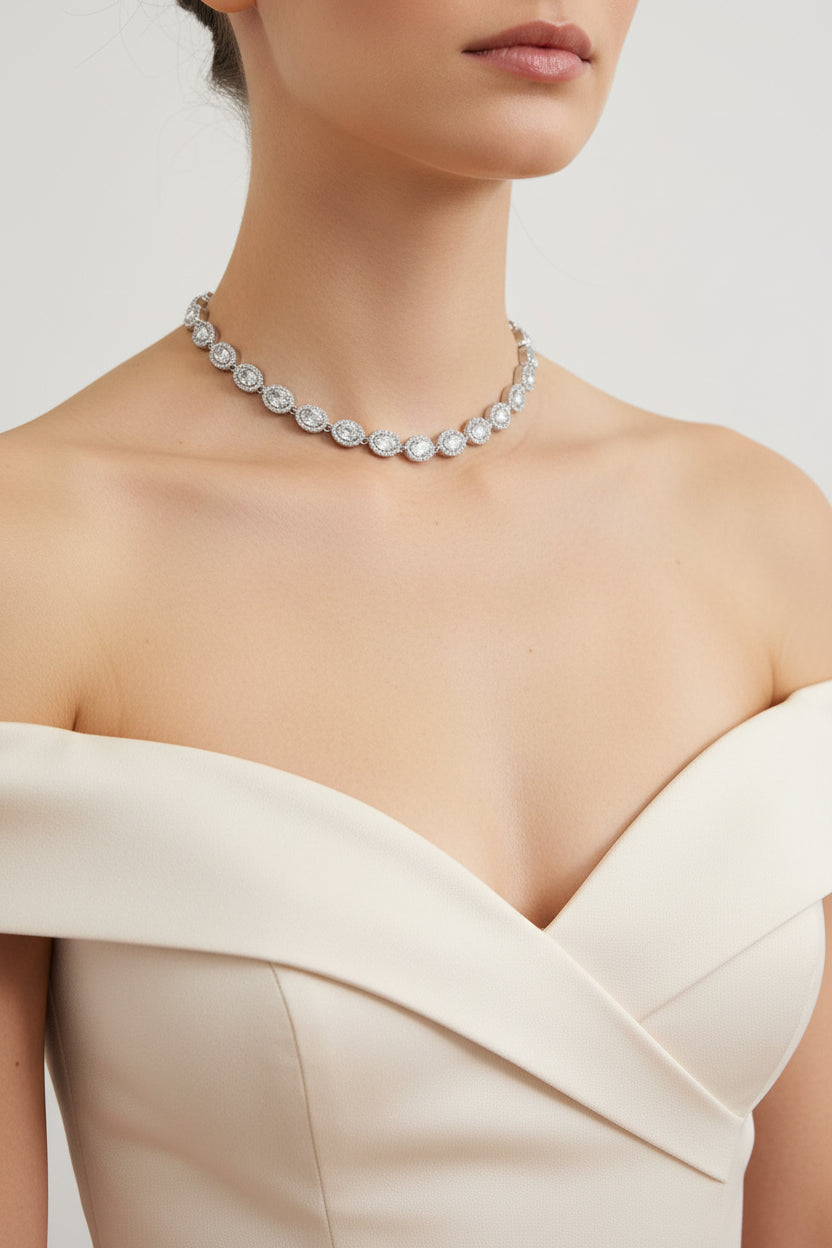 COLLANA CON ZIRCONI ROTONDI COLORATI ARGENTO ACCIAIO 316L