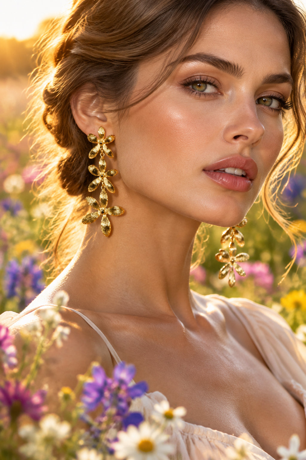 ORECCHINI FIORE PENDENTE - ACCIAIO