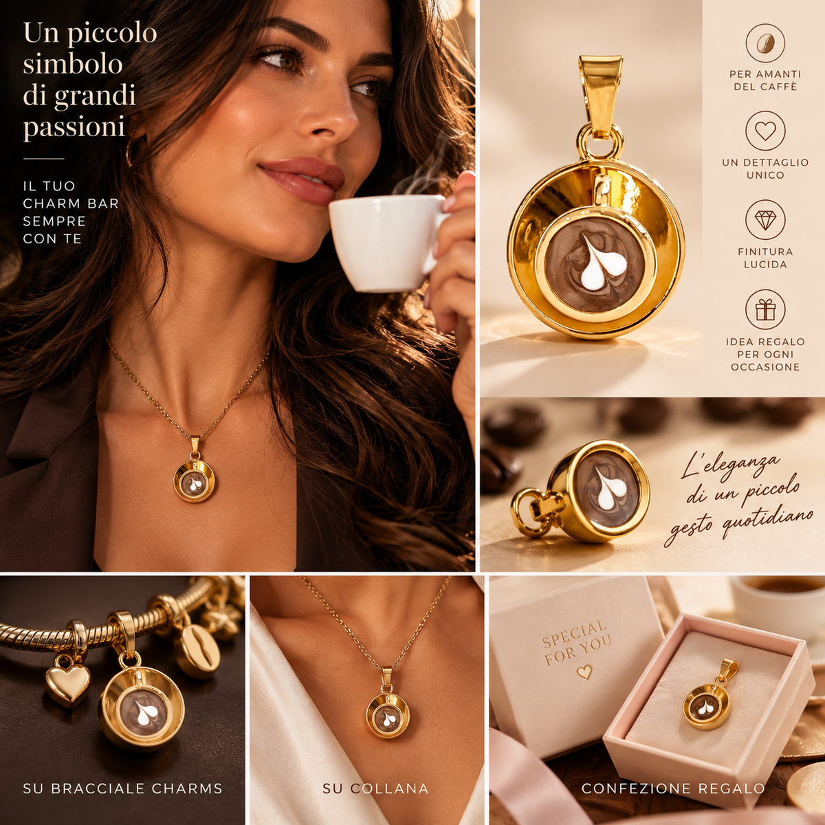 Charms bar TAZZINA CAFFE'-ACCIAIO E SMALTO