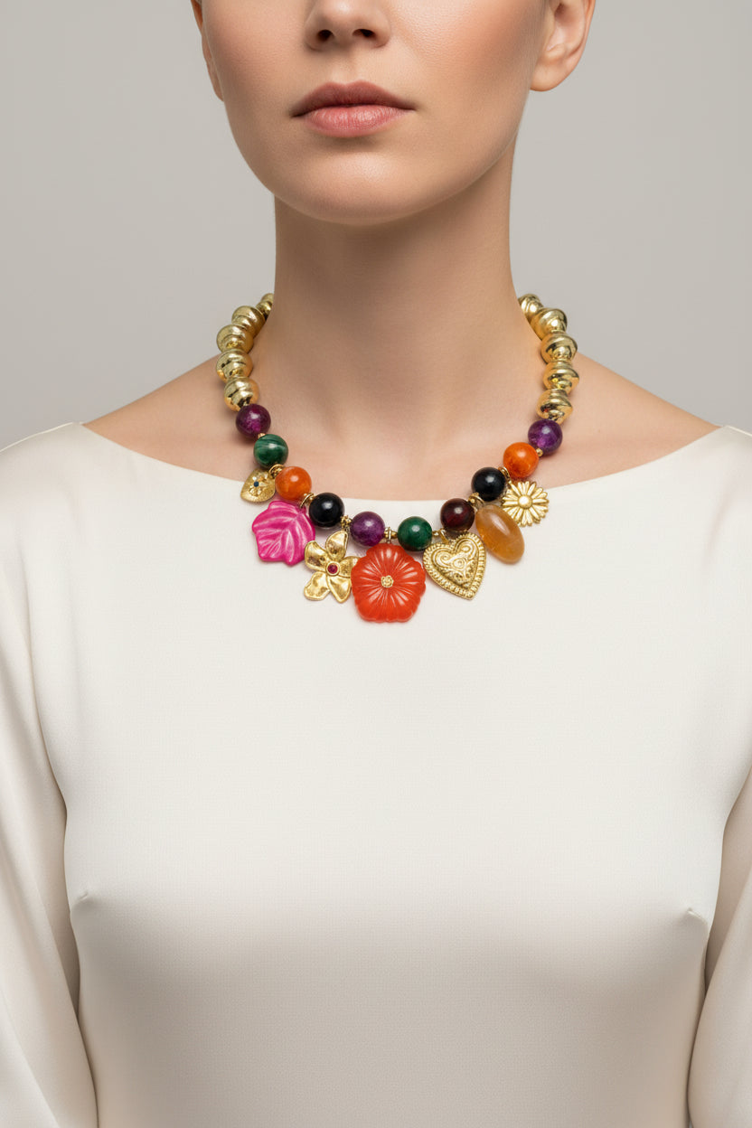 COLLANA DI PERLINE IN PLASTICA CON CHARMS-ACCIAIO INOX 316L+PLA