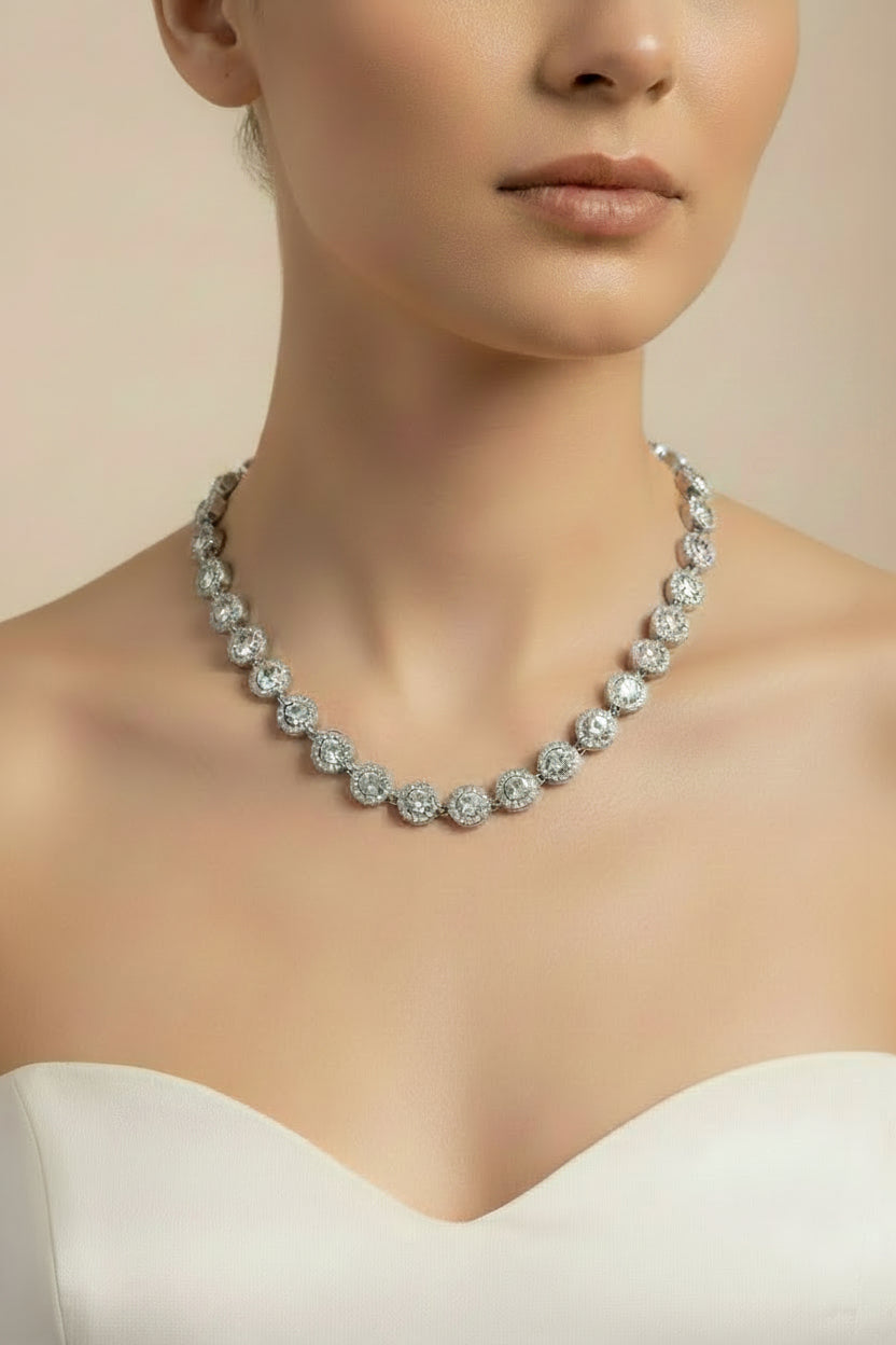 COLLANA CON ZIRCONI OVALI COLORATI ARGENTO-ACCIAIO 316L