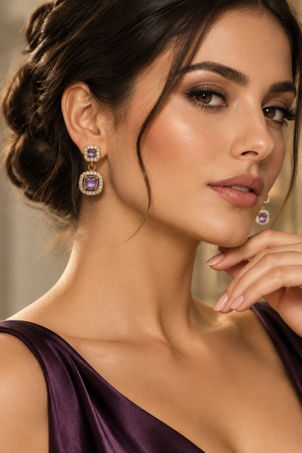 orecchini pendenti con zirconi quadrati doppi -acciaio 316l + zircone