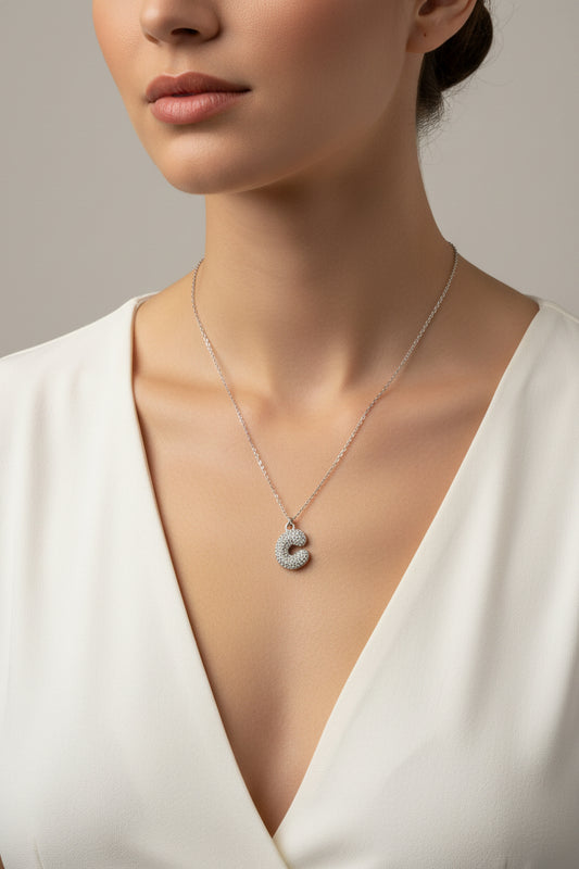 COLLANA INIZIALE A BOLLA CON ZIRCONIA ACCIAIO316L
